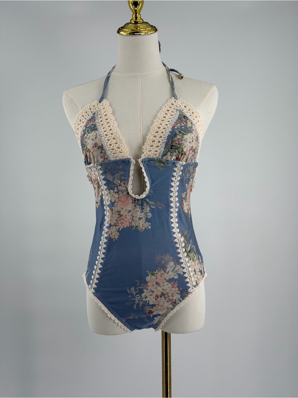 🆕 ZIMMERMANN 🧿 NWT Cascadian Crochet Keyhole Cutout Swimsuit, Blue - Sz 3 US10 - Picture 3 of 14